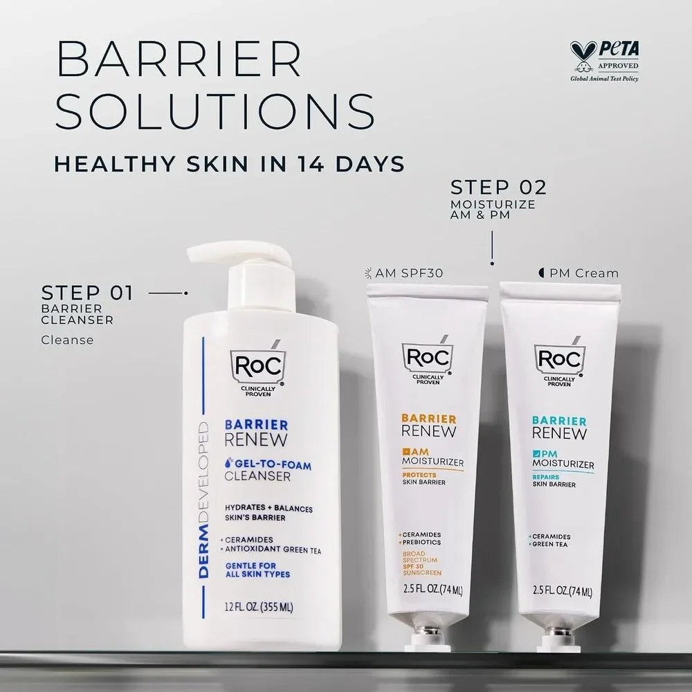 RoC Skin Barrier Renew Night Moisturizer with Ceramides & Peptides White 2.5 oz